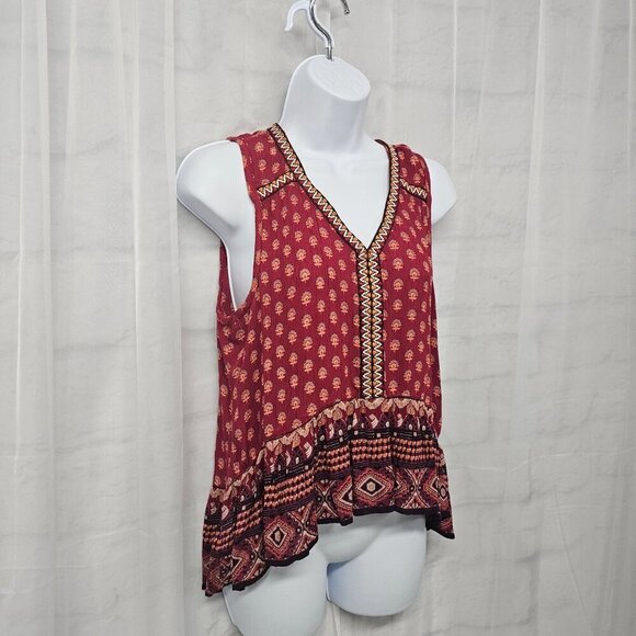 Patrons Of Peace Red Tank Peasant Boho Hippie Festival Embroidered S - Picture 4 of 11